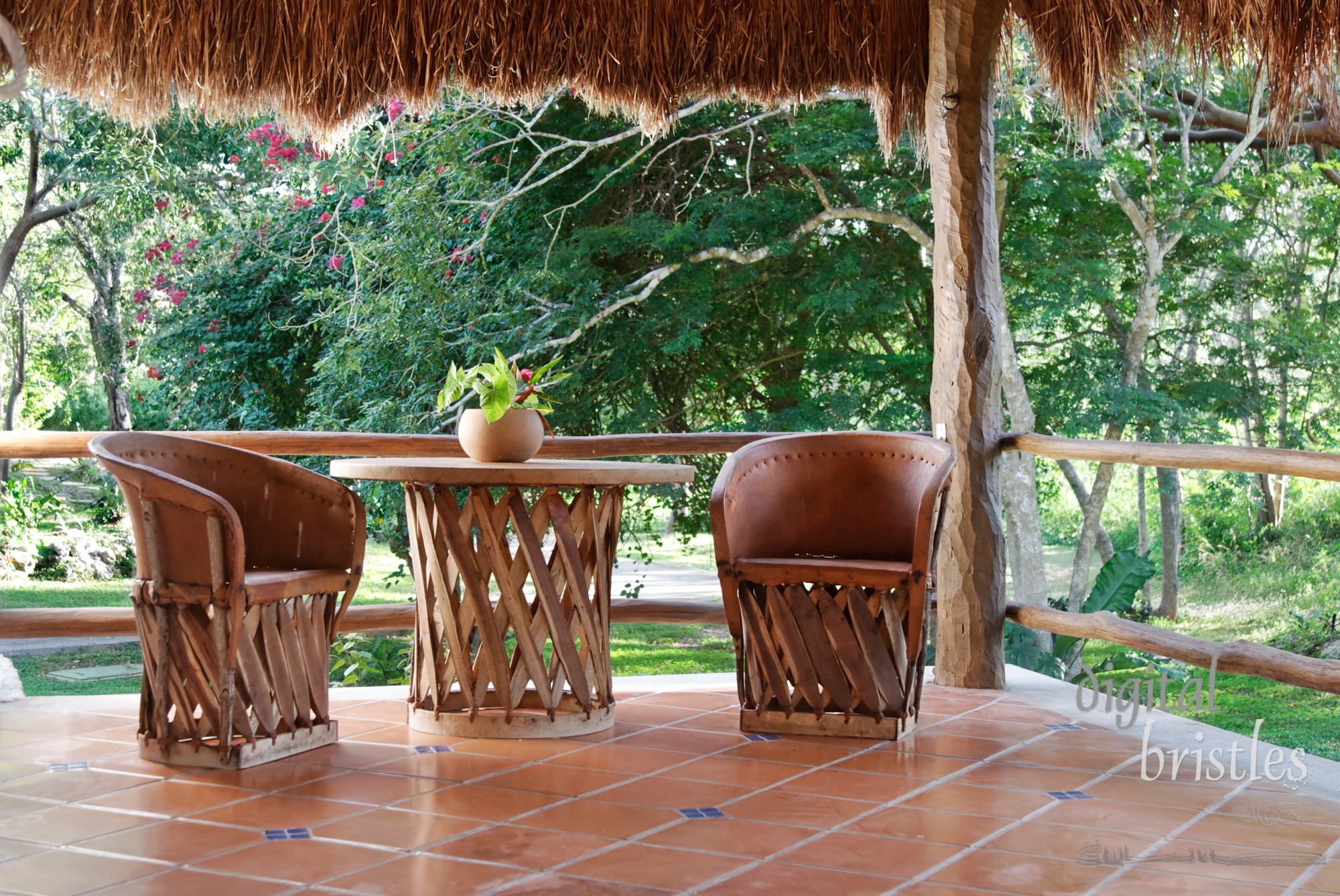 Chairs on a cool shaded porch, Yucatan Peninsula