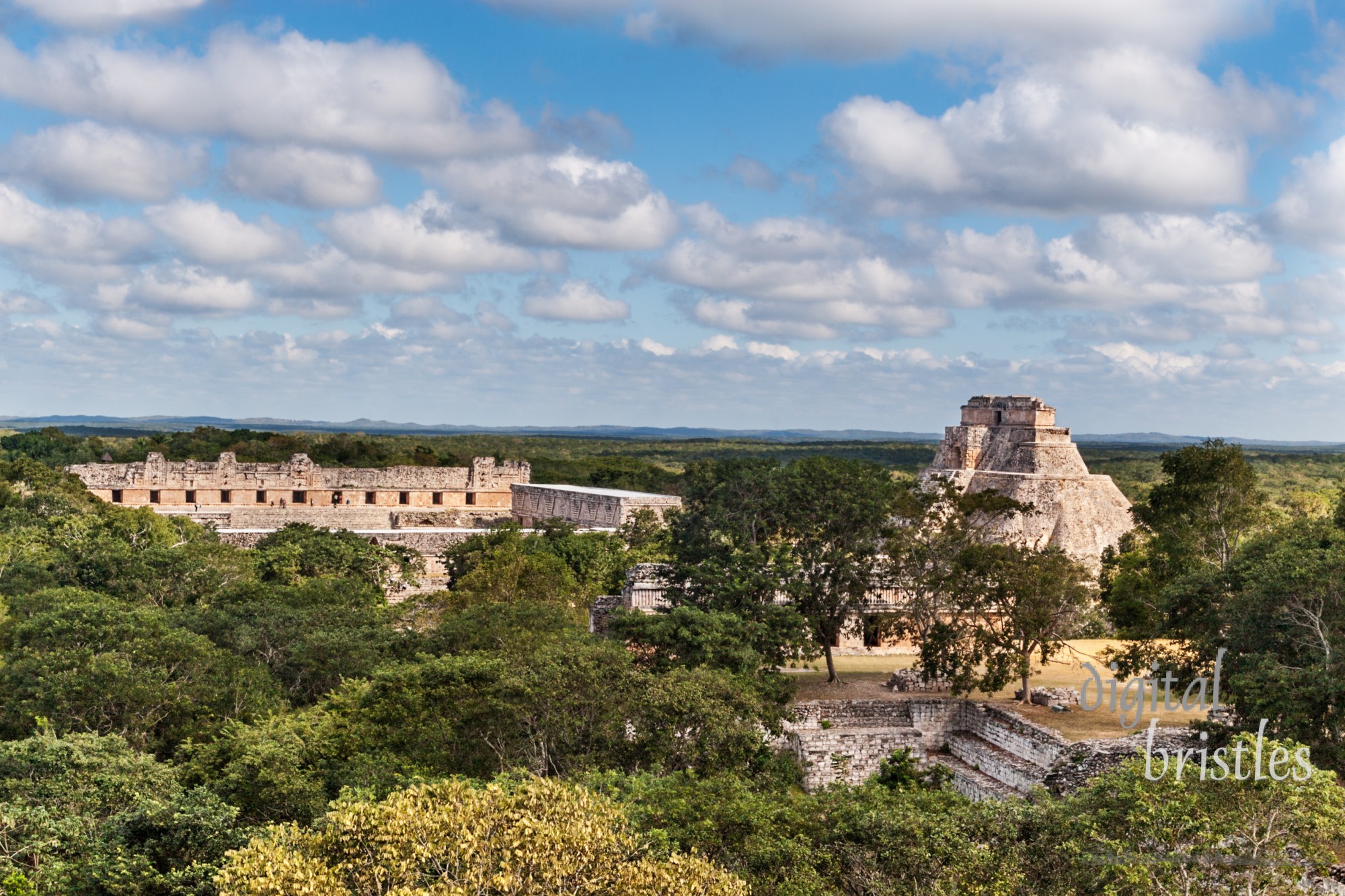 Magician's Palace and Nunnery Quadrangle, Uxmal, as seen from the Governor's Palace