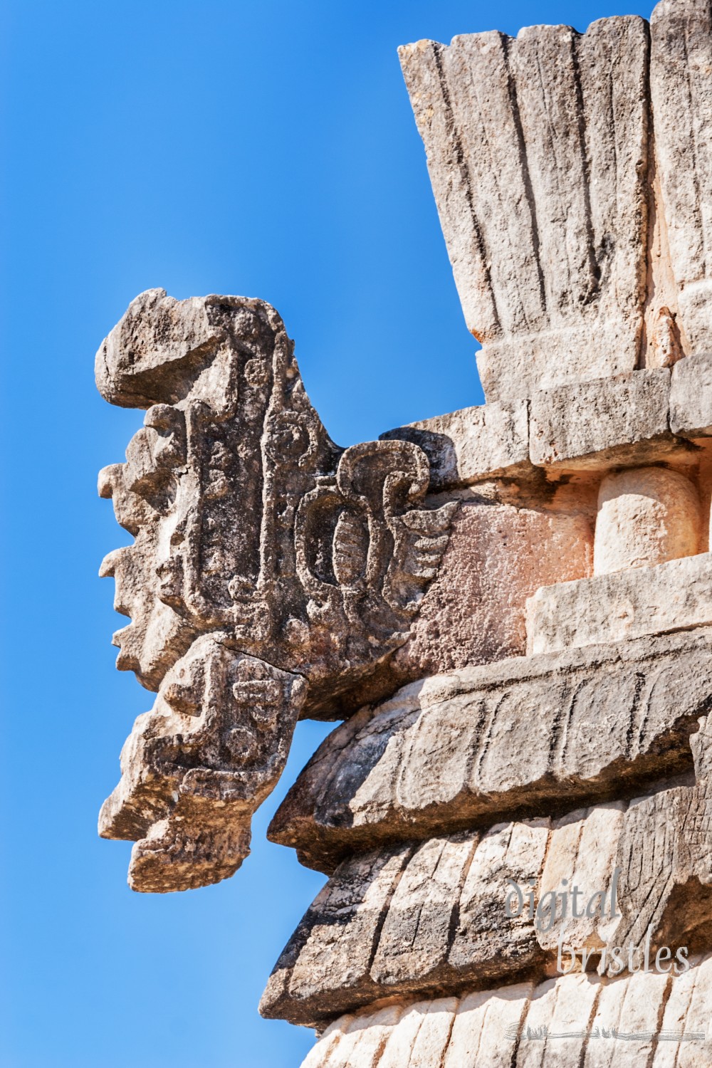 Carving of an open mouthed serpent on the roof of the House of the Birds, Uxmal, Mexico