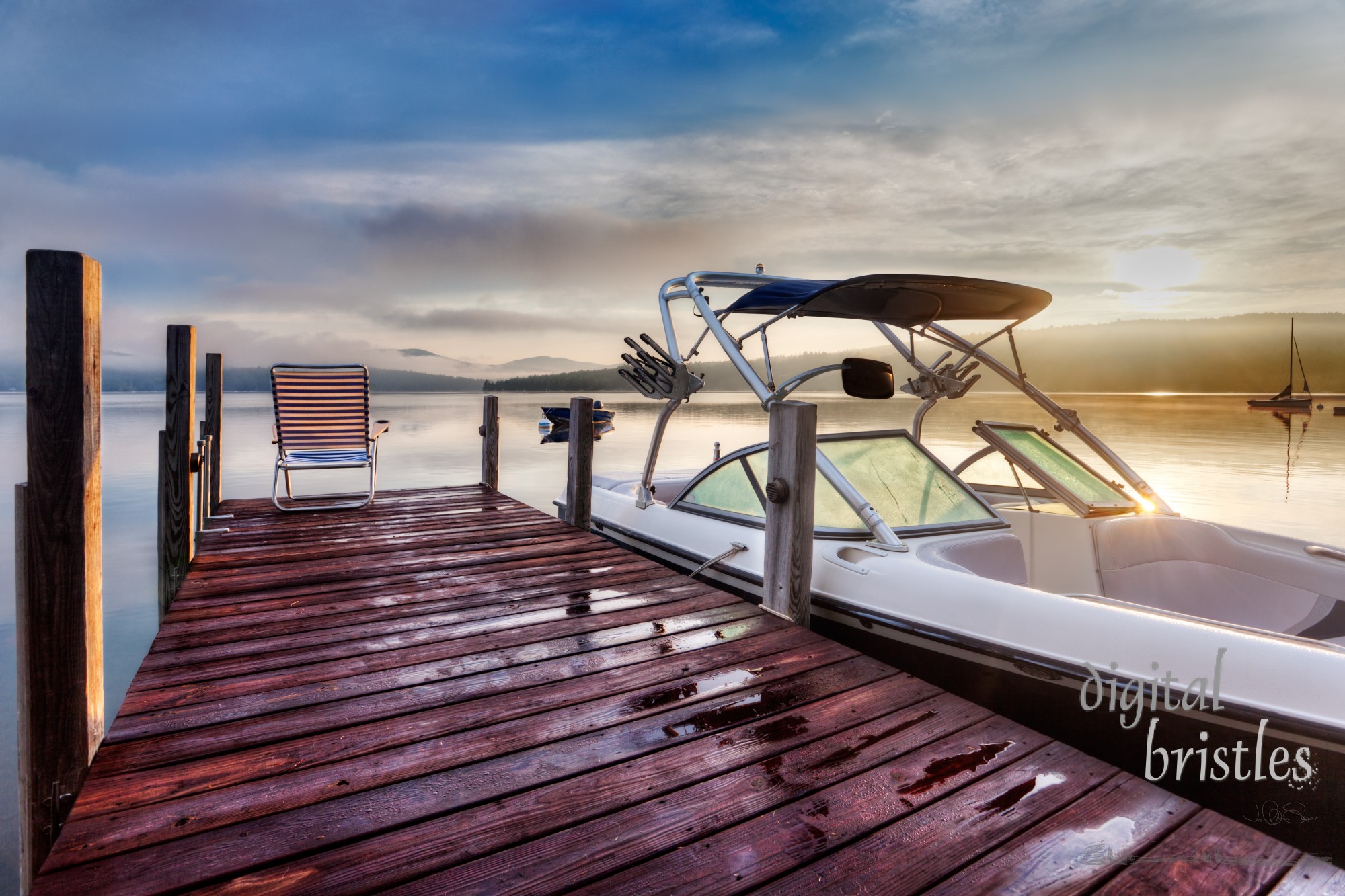 Summer sunrise over the boat dock