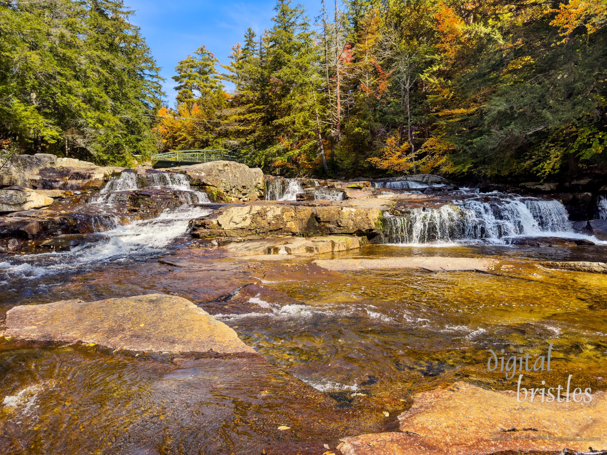 Jackson Falls looking upstream to the Valley Cross Road bridge