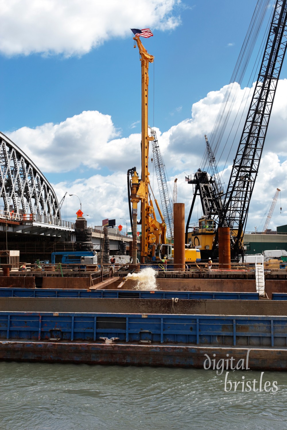 Construction project drilling at the edge of the East River