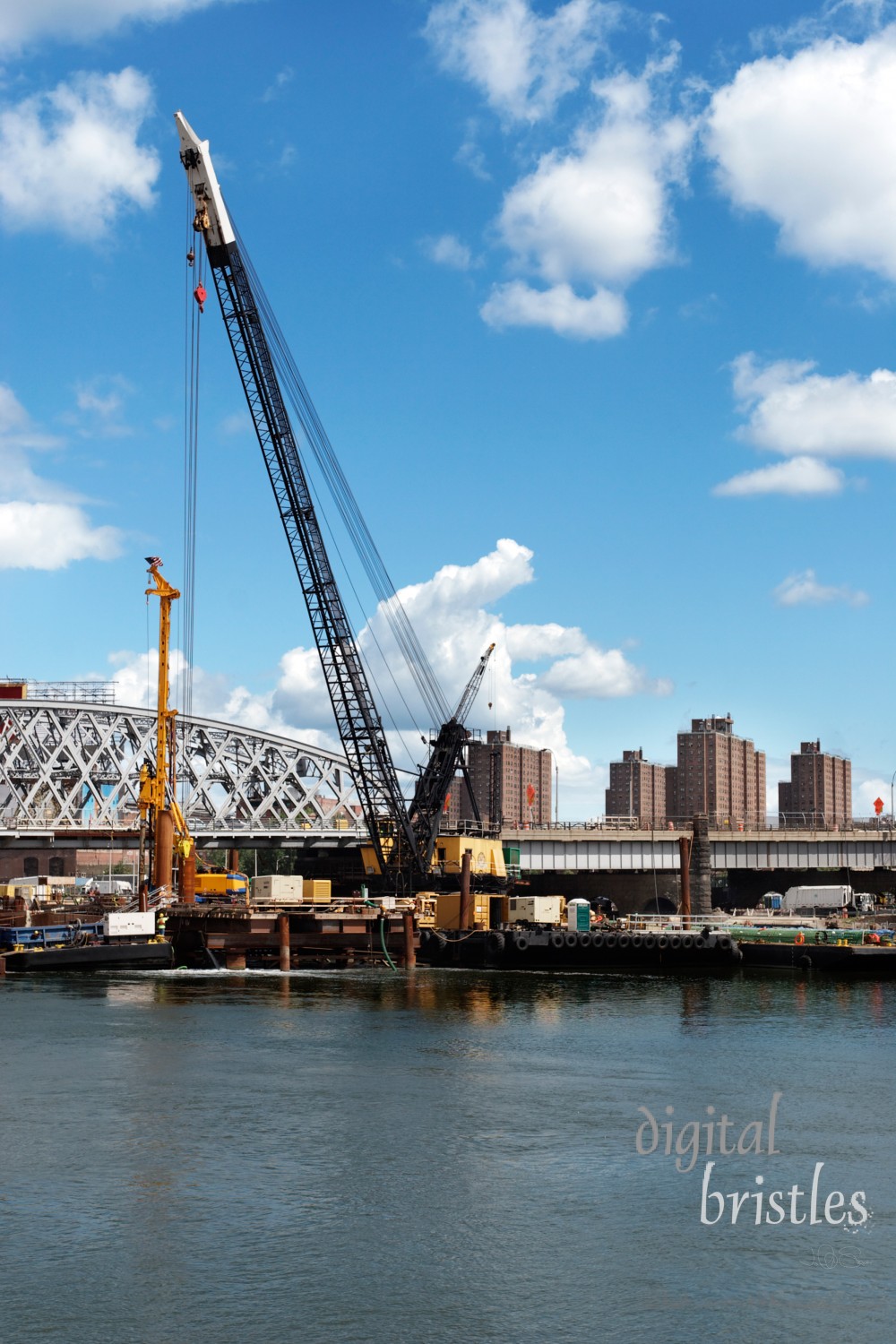 Construction project drilling at the edge of the East River, New York