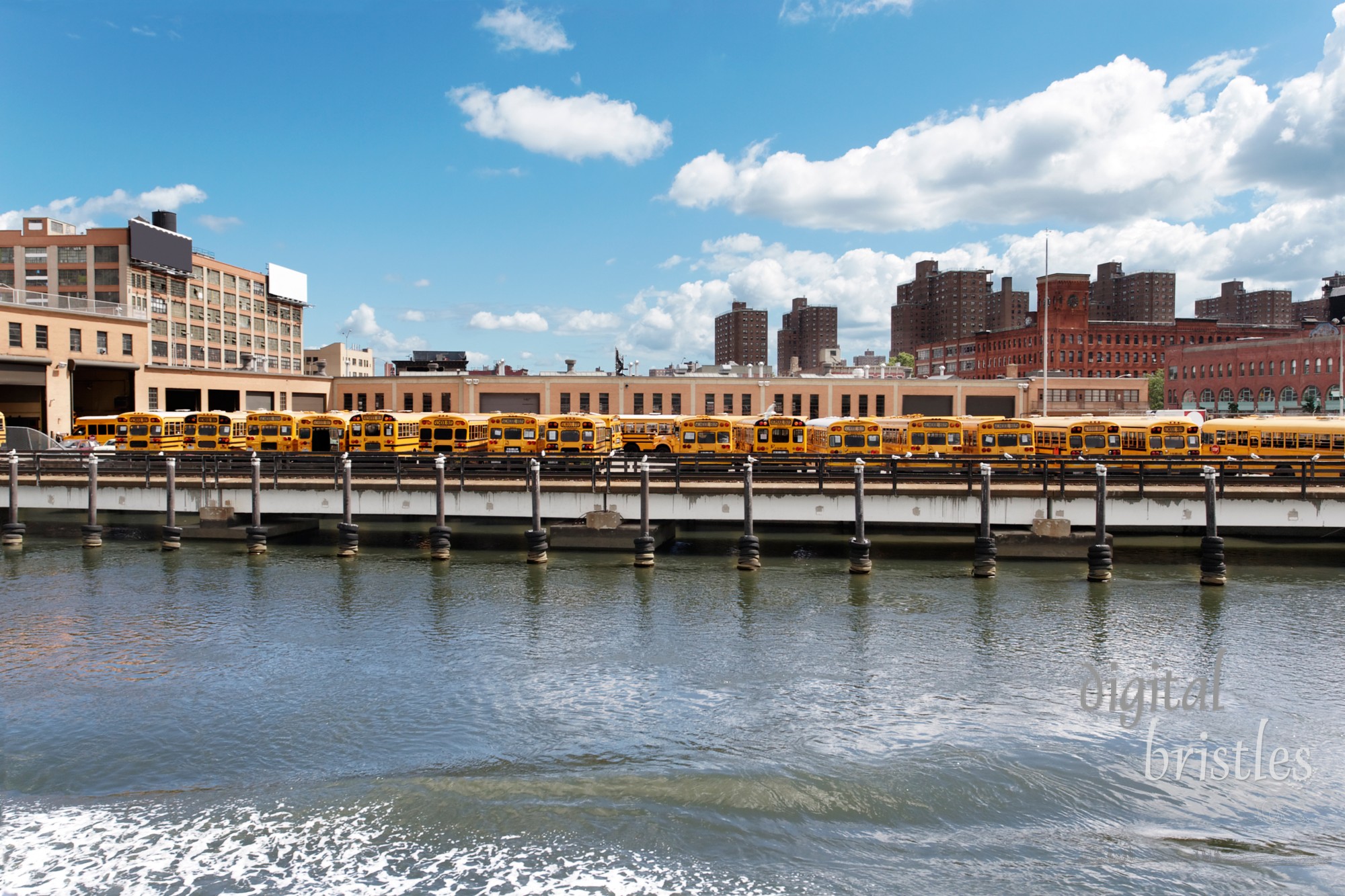 School bus depot by the East River, New York