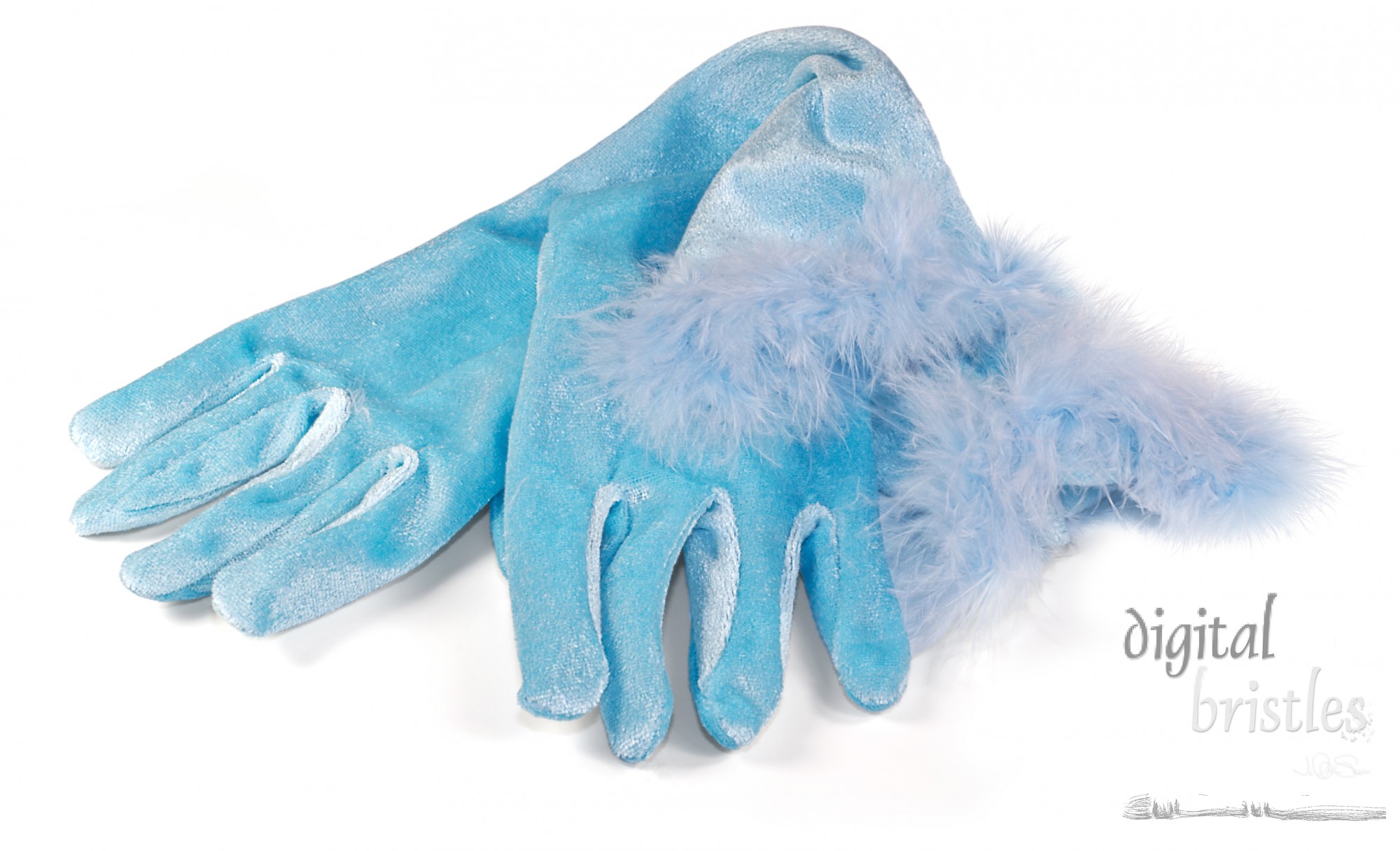 Velvet, feather-trimmed evening gloves