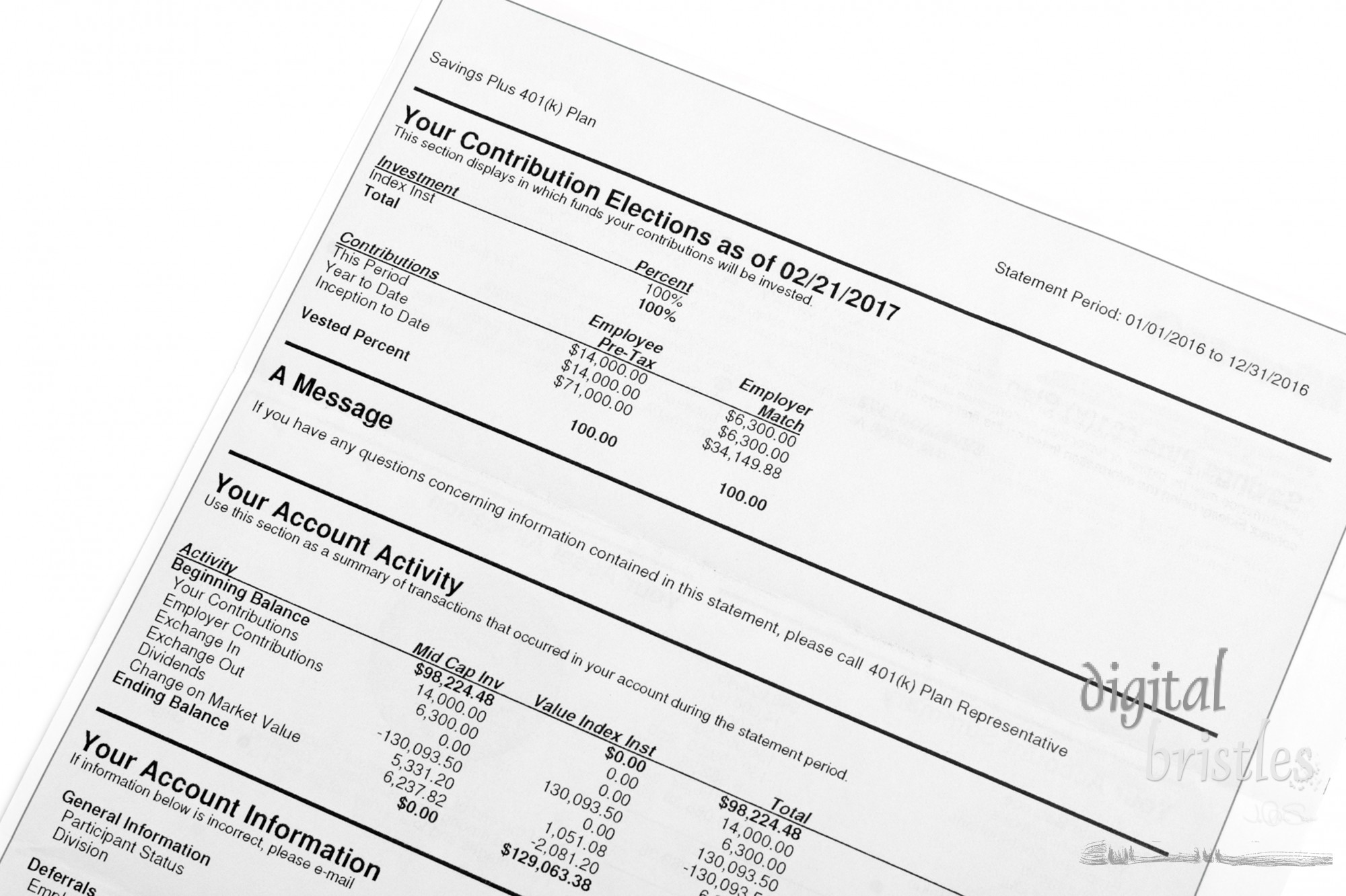 Retirement 401(K) plan statement details