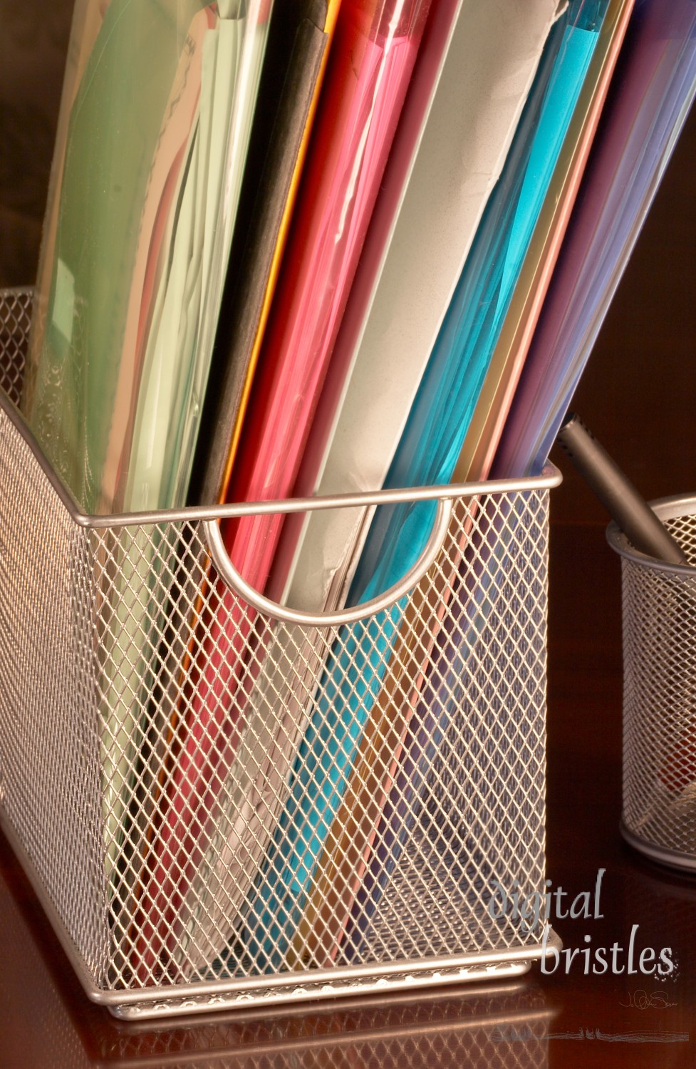 Metal basket for color coded folders