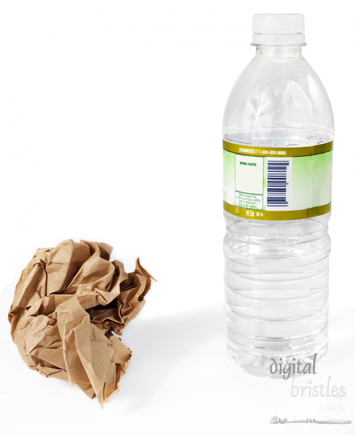 Paper lunch bag & plastic water bottle - disposable, not reusable