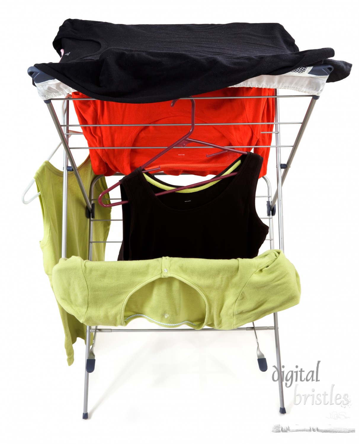 Clothes hanging on a drying rack - alternative to a dryer