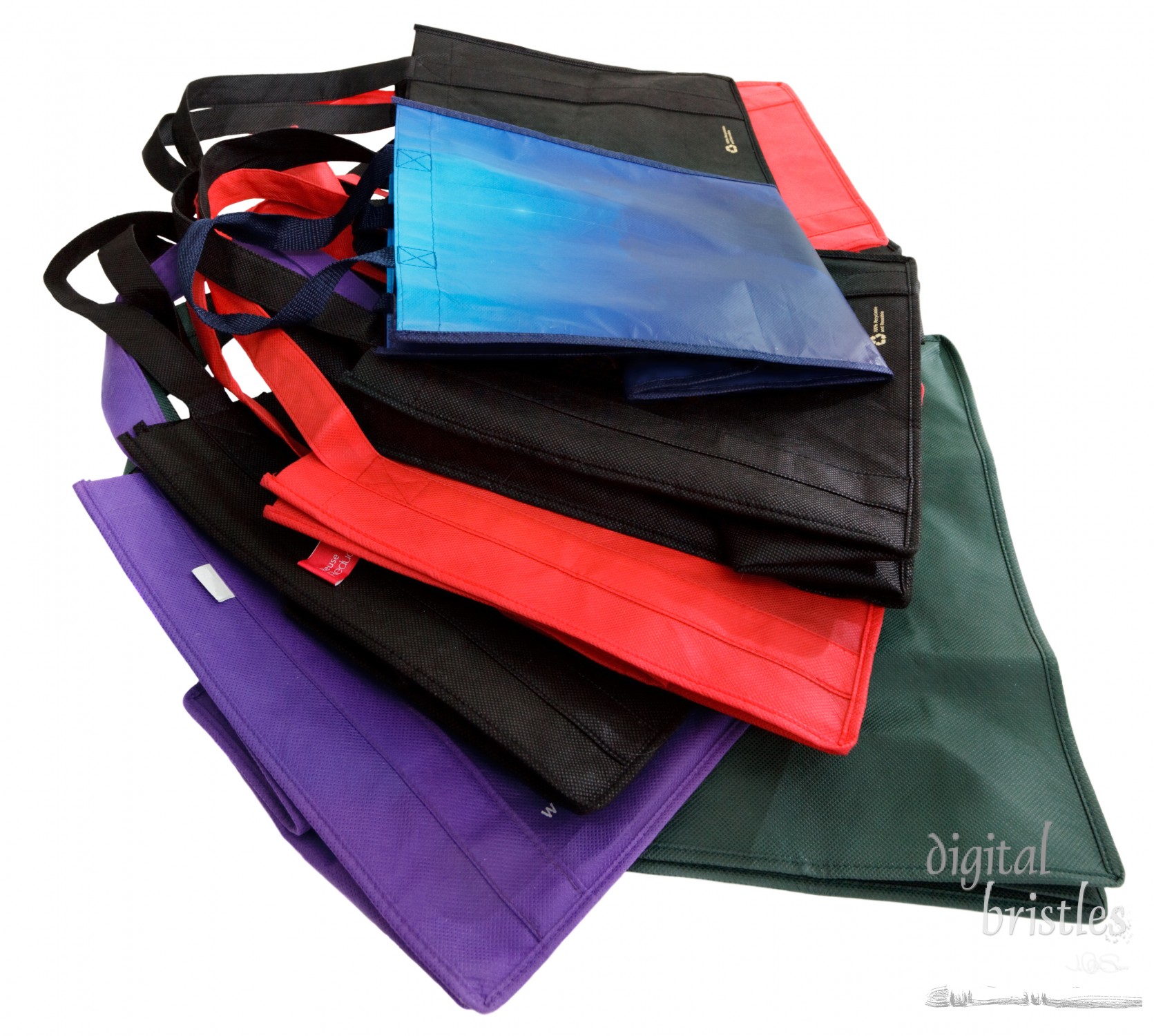 Pile of reusable shopping bags, isolated