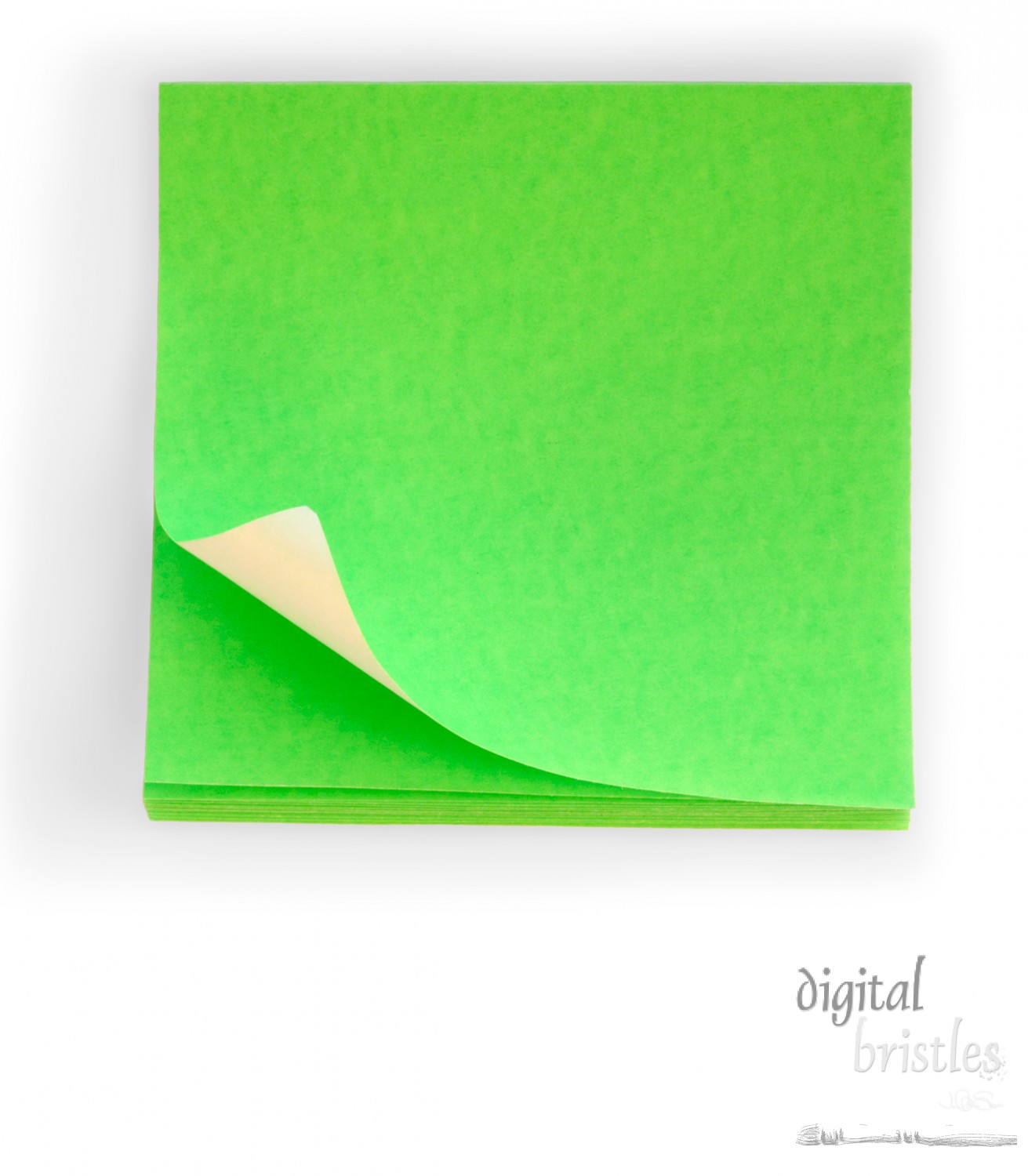 Pad of fluorescent green sticky notes - with clipping path