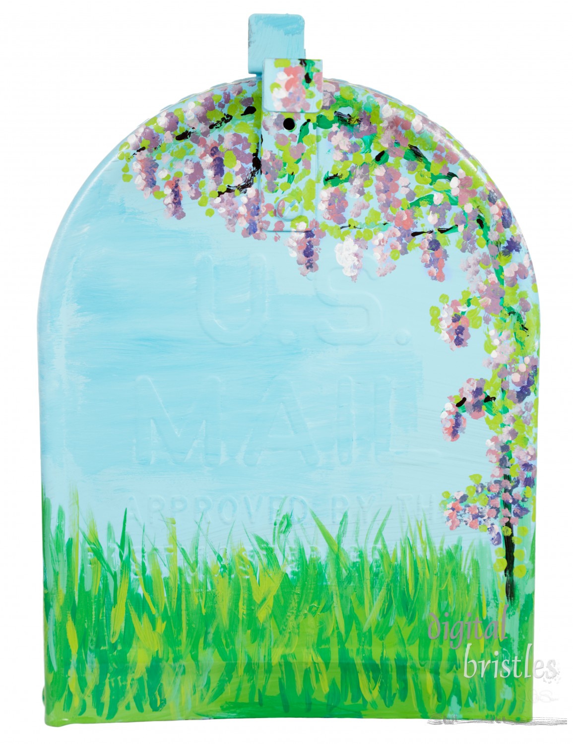 Hand painted wisteria flowers & grass on a mailbox