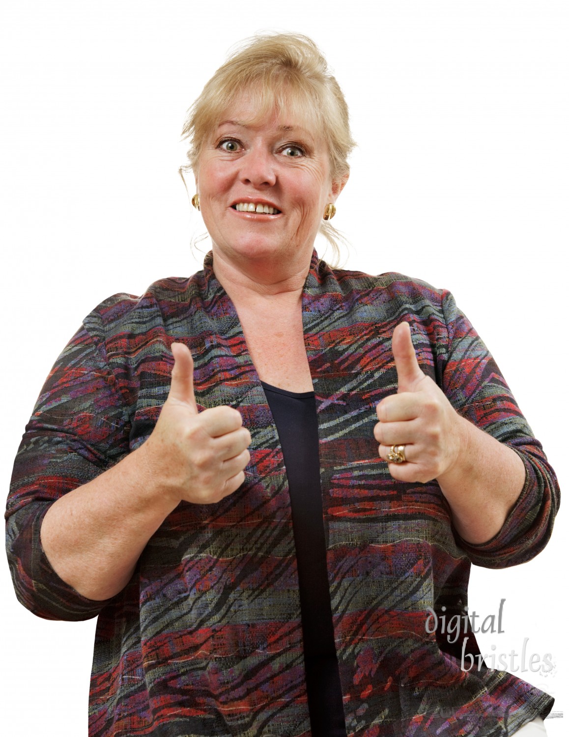 Mature woman - two thumbs up signs