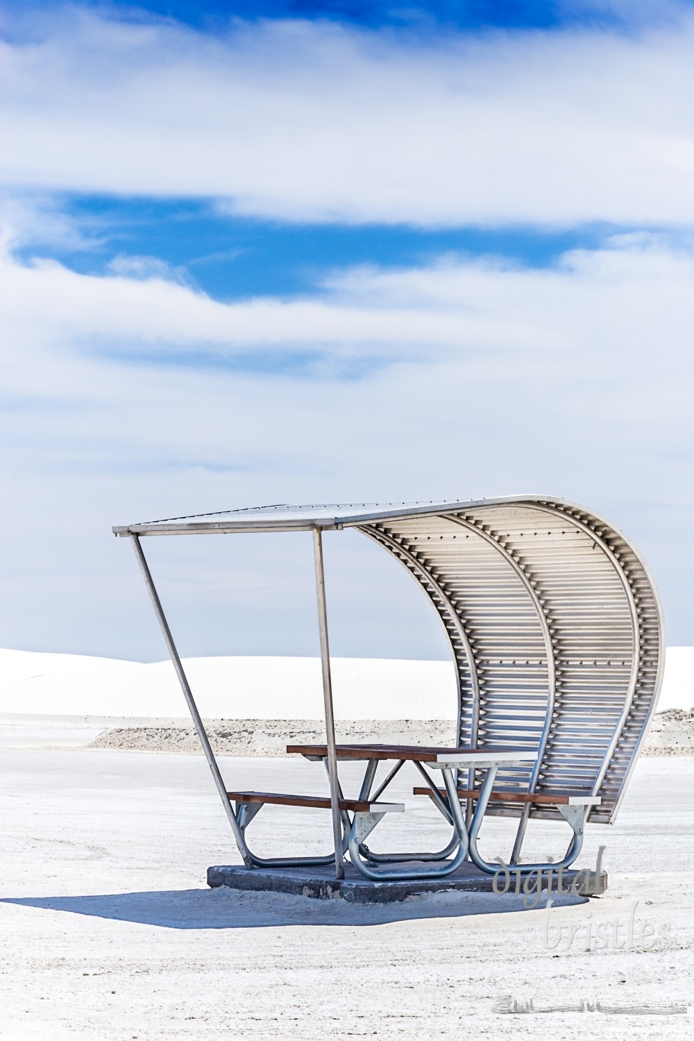 Picnic shelter with much needed shade at White Sands National Monument, New Mexico