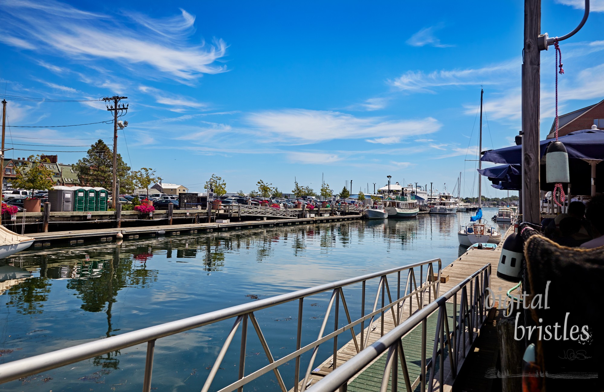 View of Long Wharf from Chandler's Wharf on Portland, Maine's, scenic Old Port waterfront.