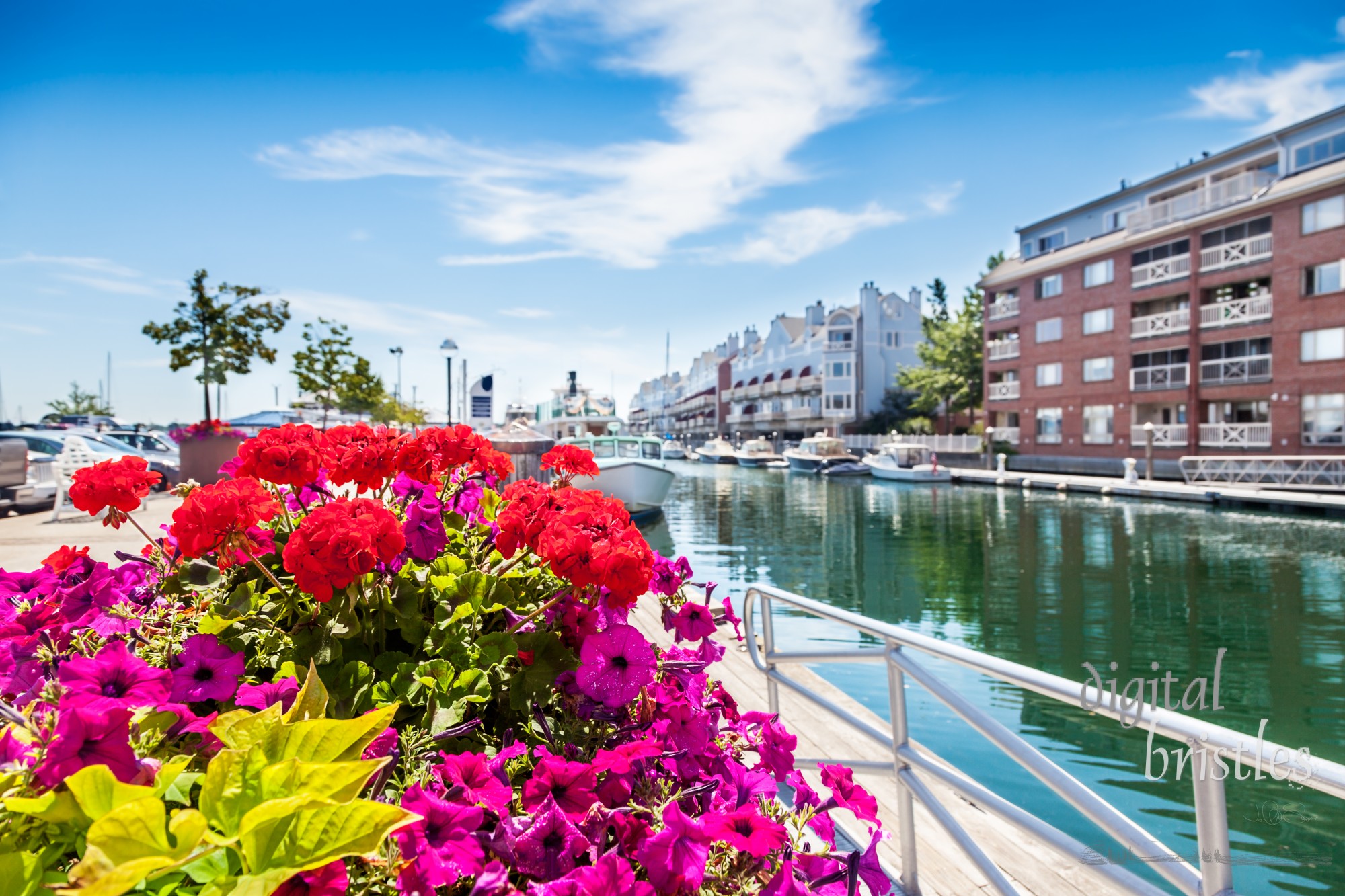 Condos on Portland, Maine, waterfront on a sunny summer afternoon