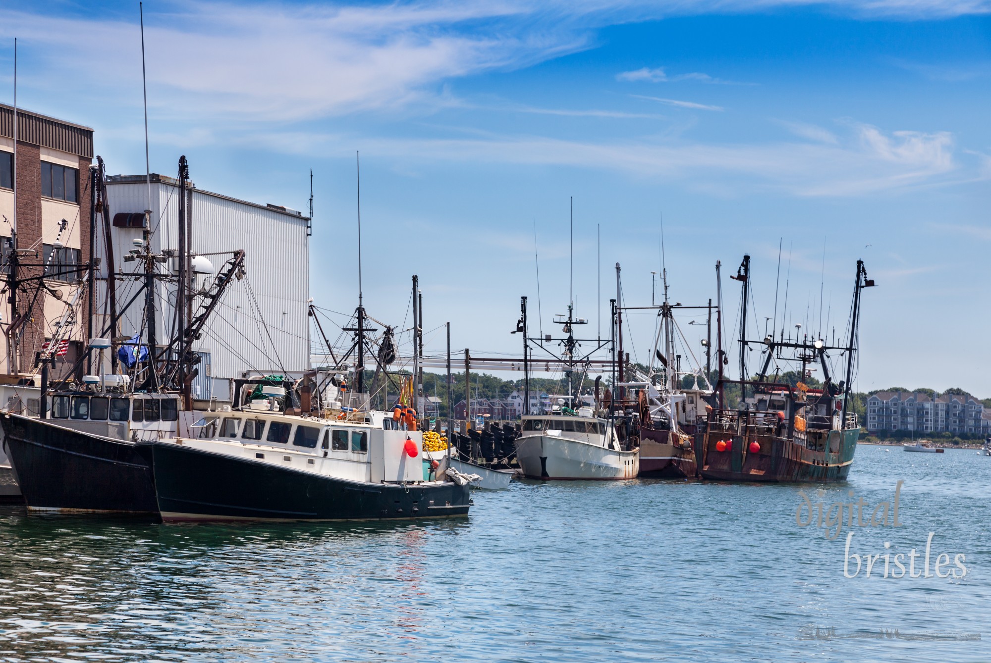 Fishing boats docked for ice and fuel at the Portand Fishing Pier