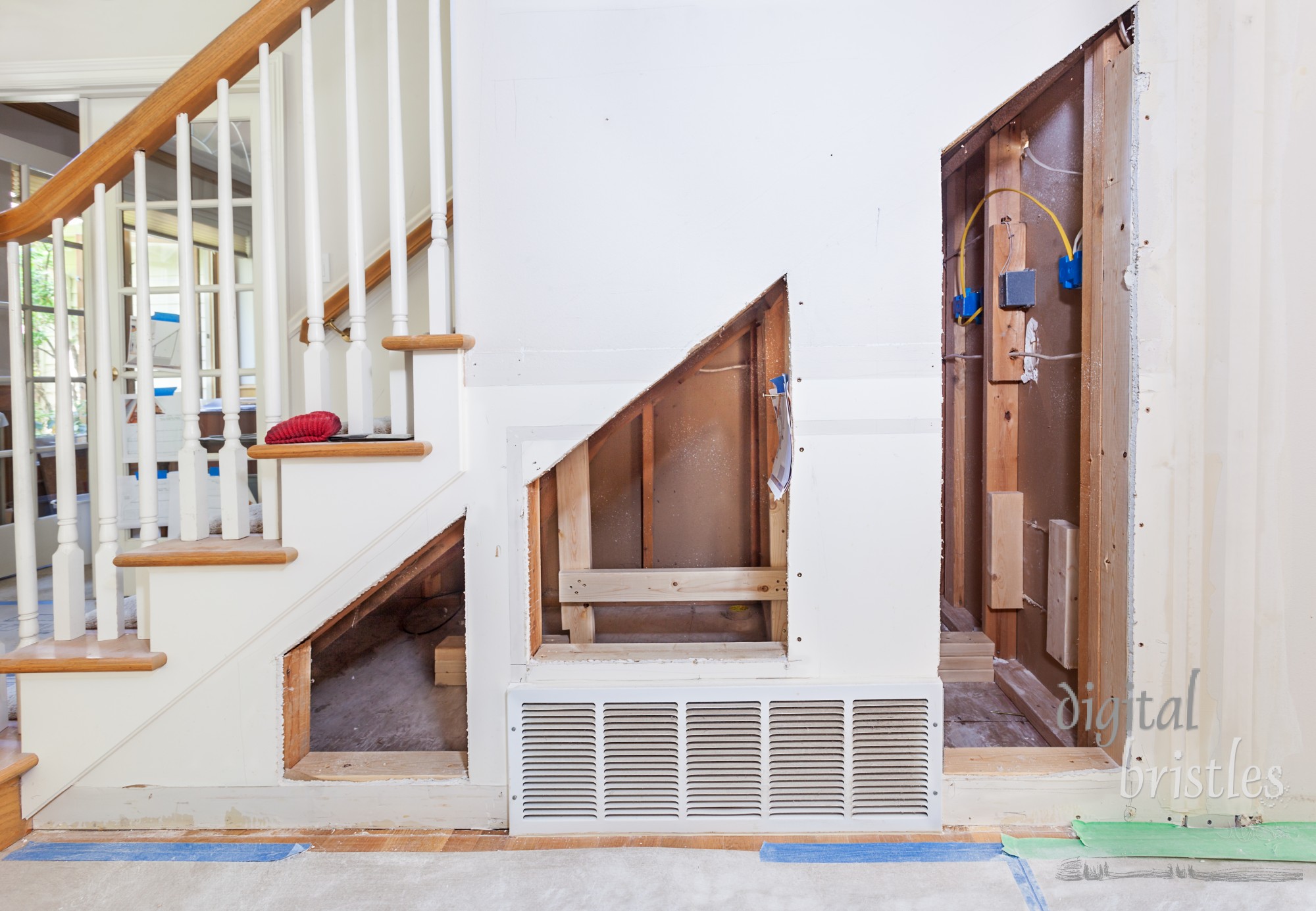 Framing and supports for under stair pullout storage cabinets