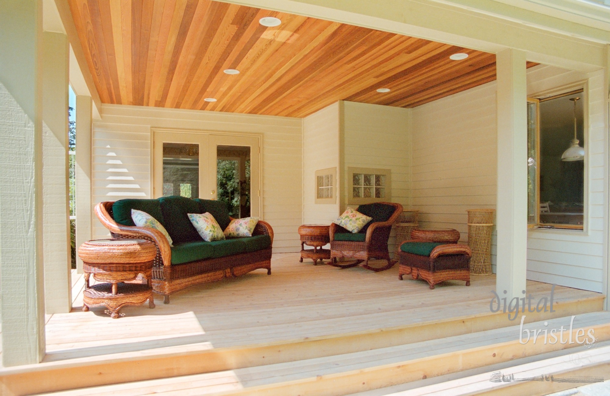 Deck remodeling project completed – deck and steps unfinished, but walls painted and ceiling stained. Note: scanned from 35mm film