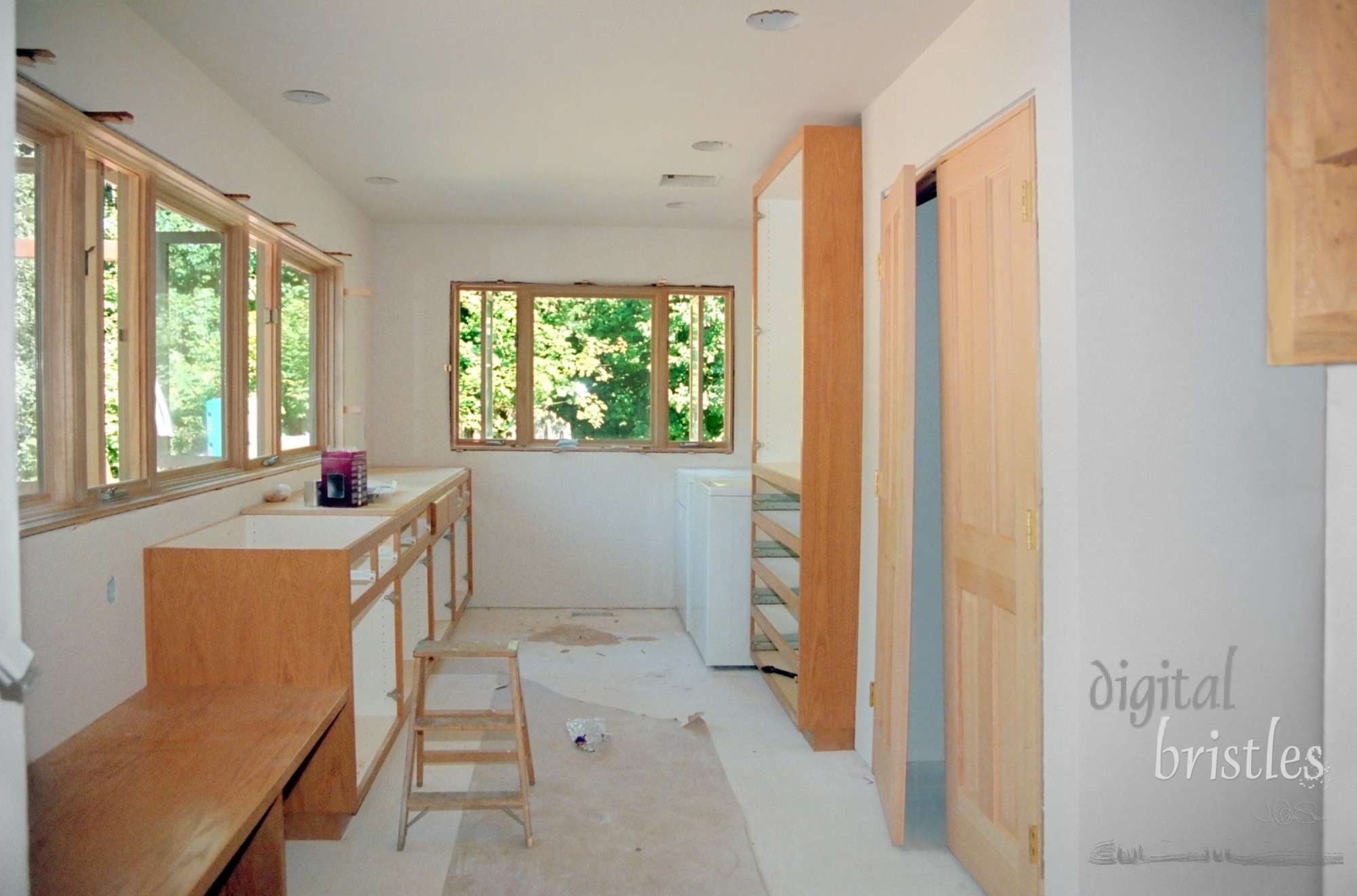 Drywall is up, windows in place & cabinets partially installed - Note: scanned from 35mm film.