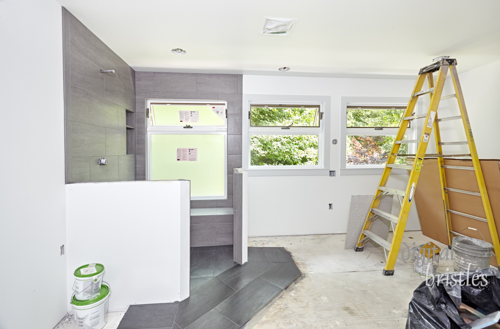 Main bathroom shower area tiling finished