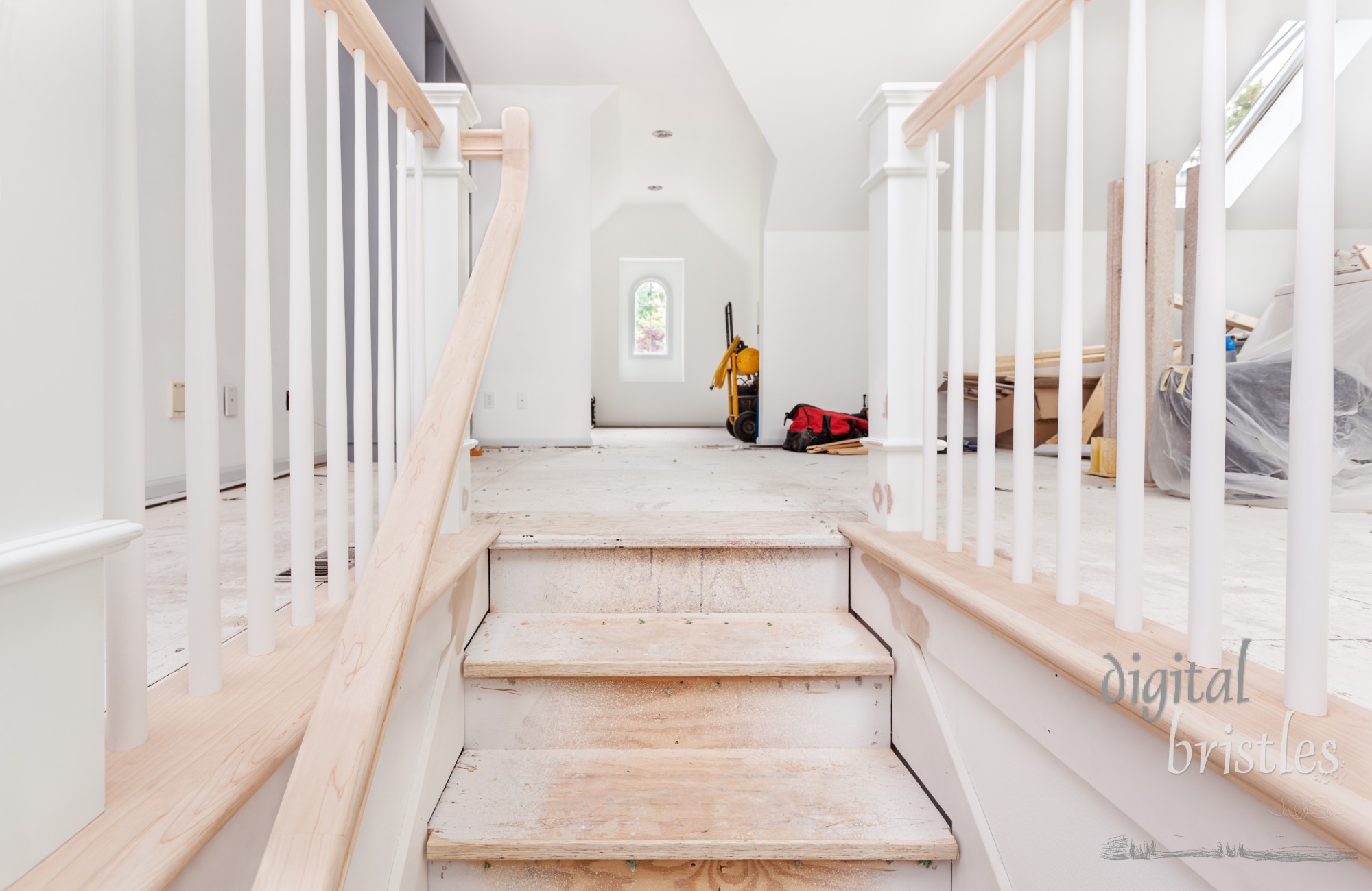 Newel posts, handrails and balusters installed and sanded smooth