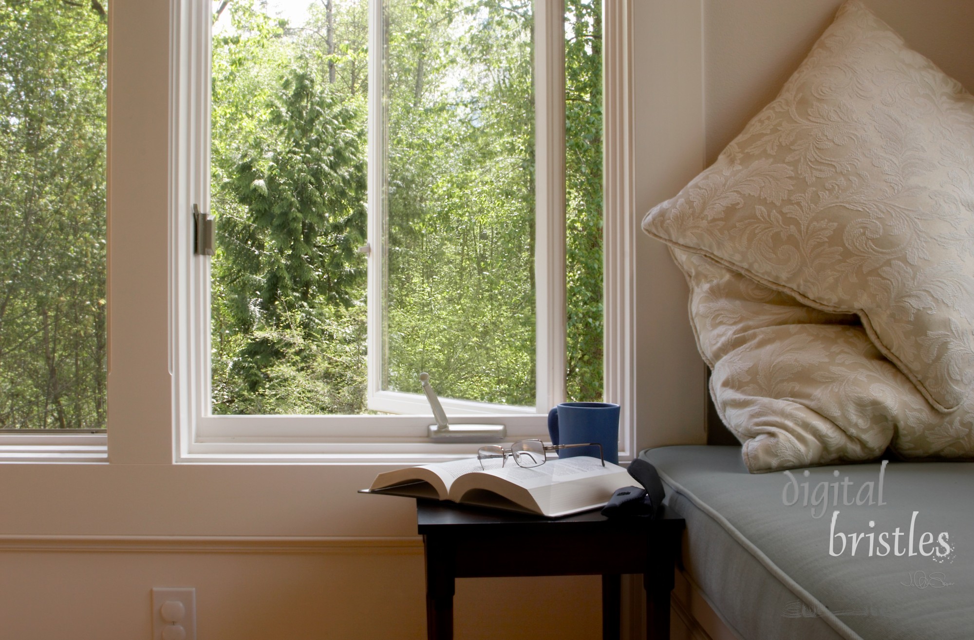 Reading area overlooking the woods