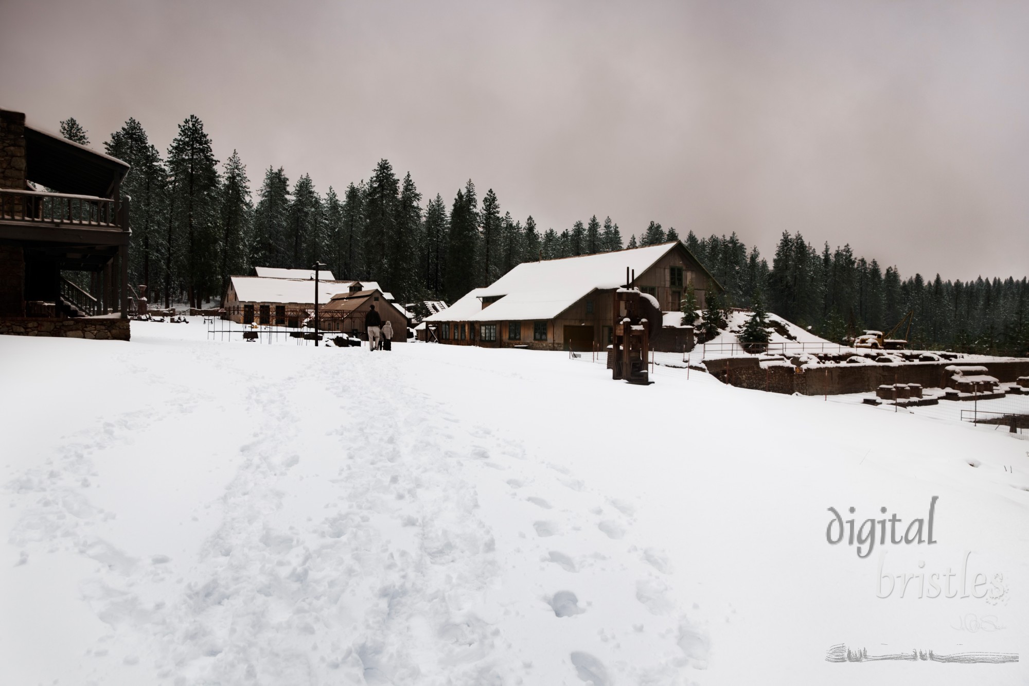 Walking across the courtyard at the Empire Mine in Grass Valley, CA