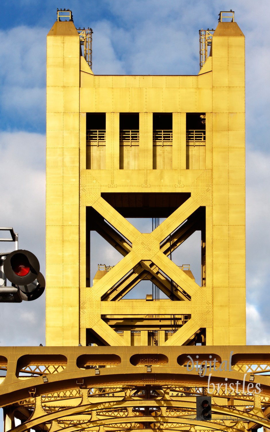 Detail of the tower of Sacramento's Tower Bridge