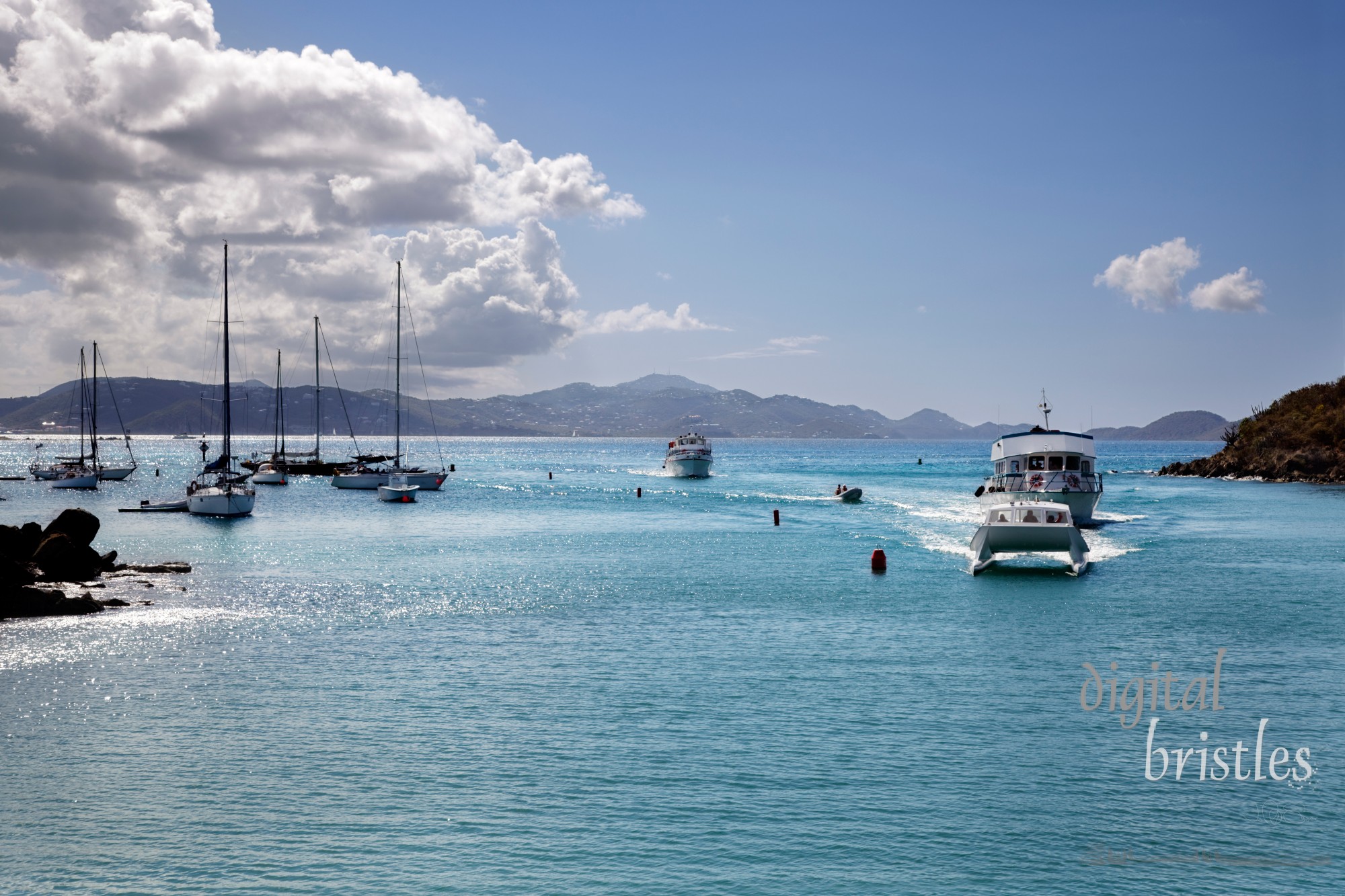 Ferries & water taxis heading into Cruz Bay, St. John