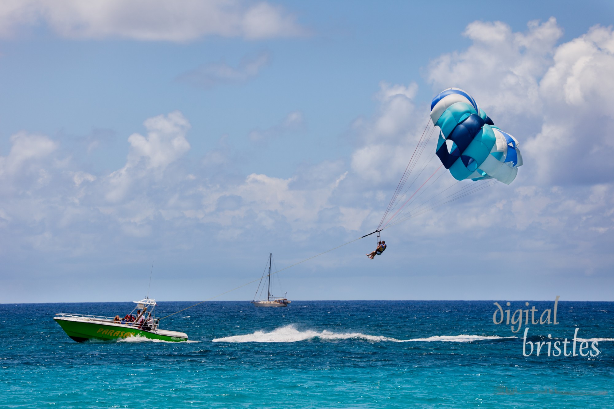 Parasailers off the coast of St. Thomas, photographed from Morningstar Beach, just outside Charlotte Amalie