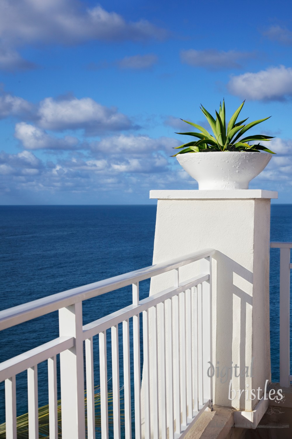 Cliff-top terrace looking out over a tropical ocean