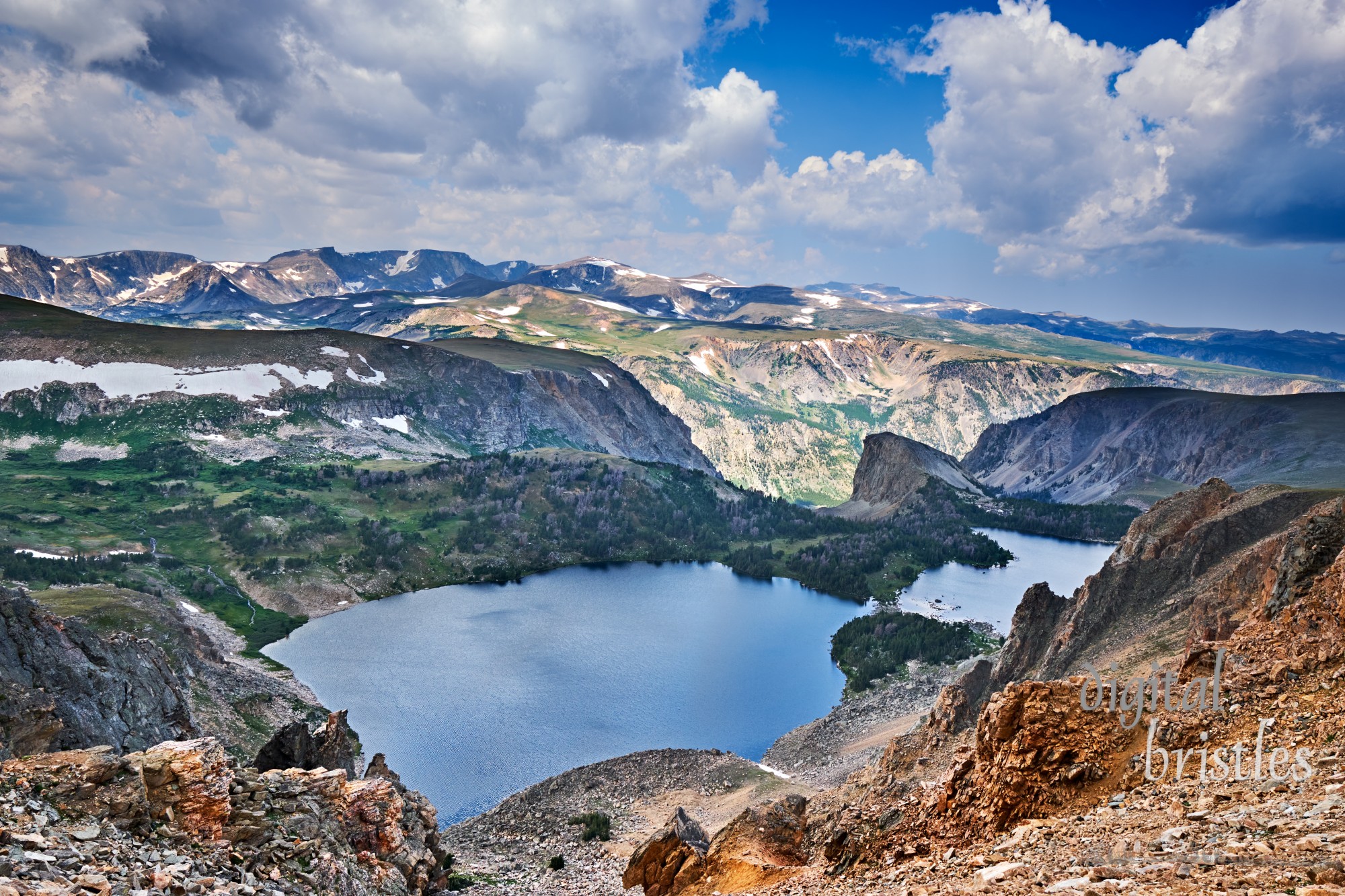 Snow even in August and alpine lakes near the Beartooth Pass, Wyoming.