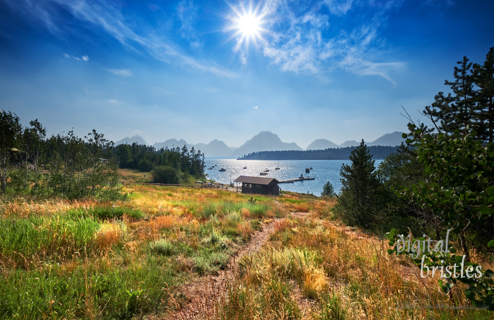 Warm Summer afternoon at the dock near Signal Mountain Lodge,  Jackson Lake, Wyoming