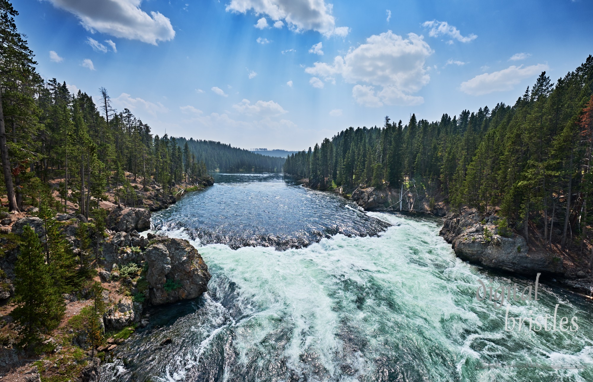 Yellowstone River above the Upper Falls on a Summer day. Yellowstone National Park, Wyoming