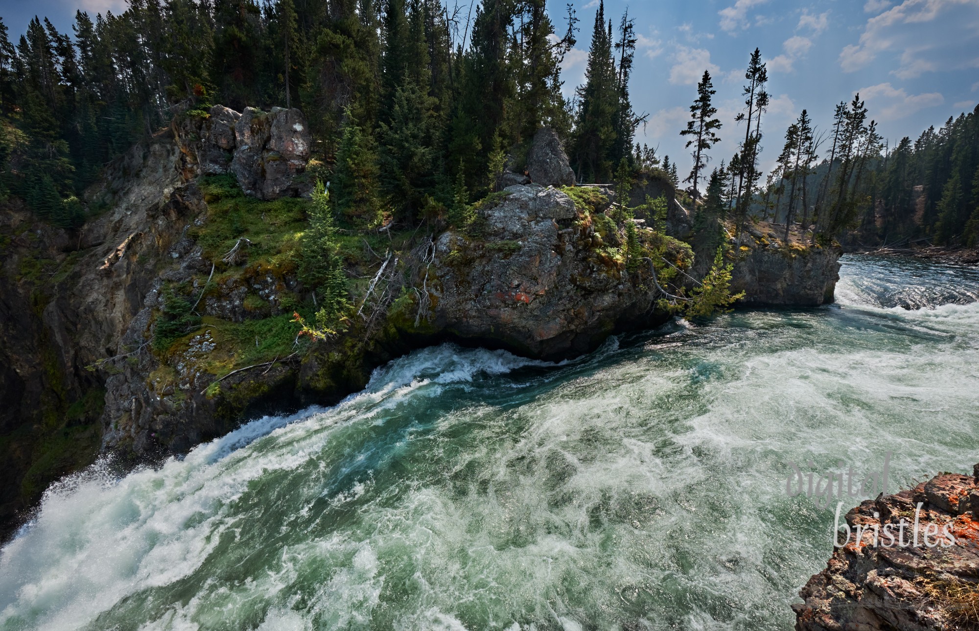 The Yellowstone River rounds one last bend before Upper Falls. Yellowstone National Park, Wyoming