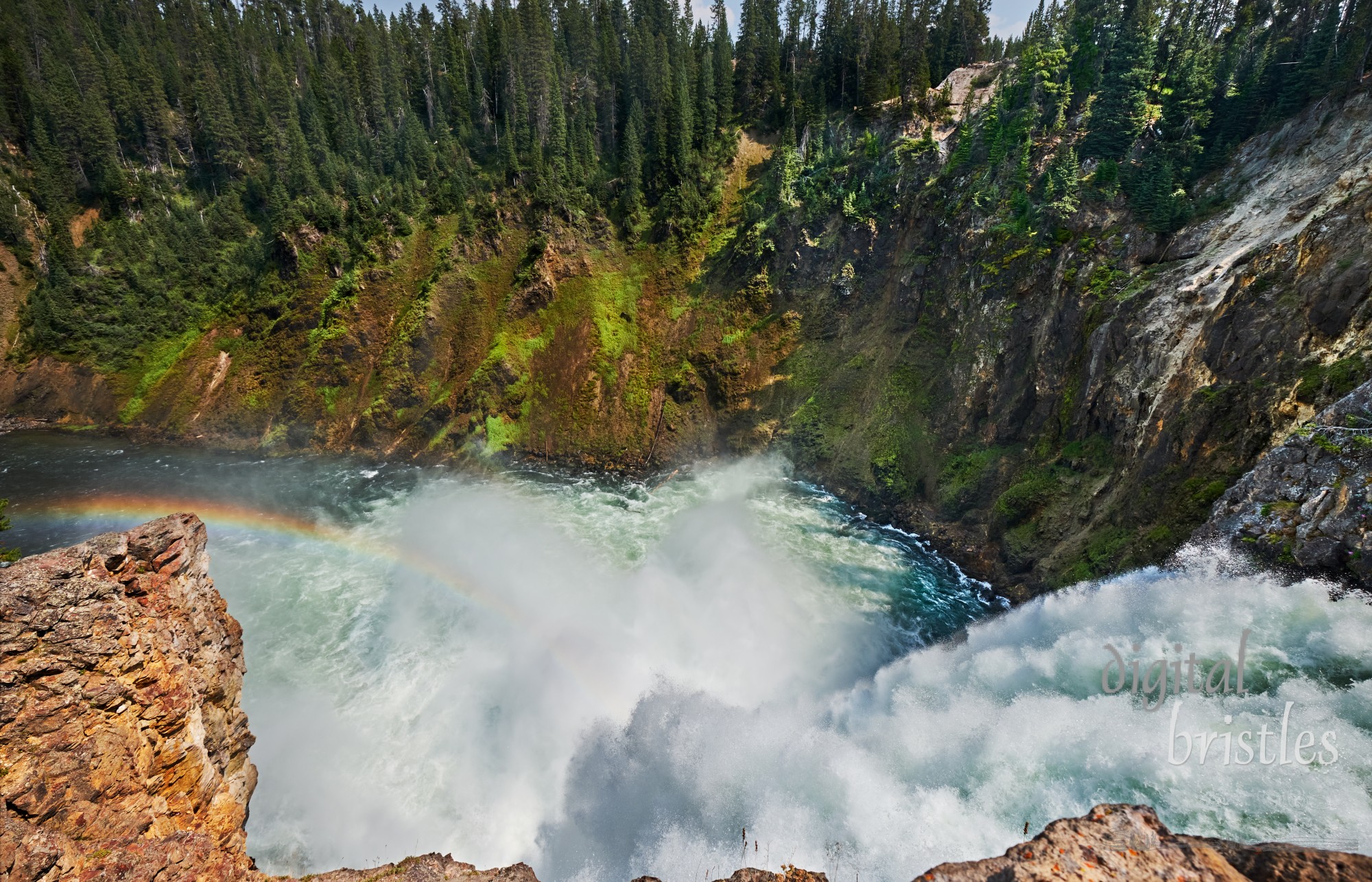 Water thunders over the Upper Falls on the Yellowstone River. Yellowstone National Park, Wyoming