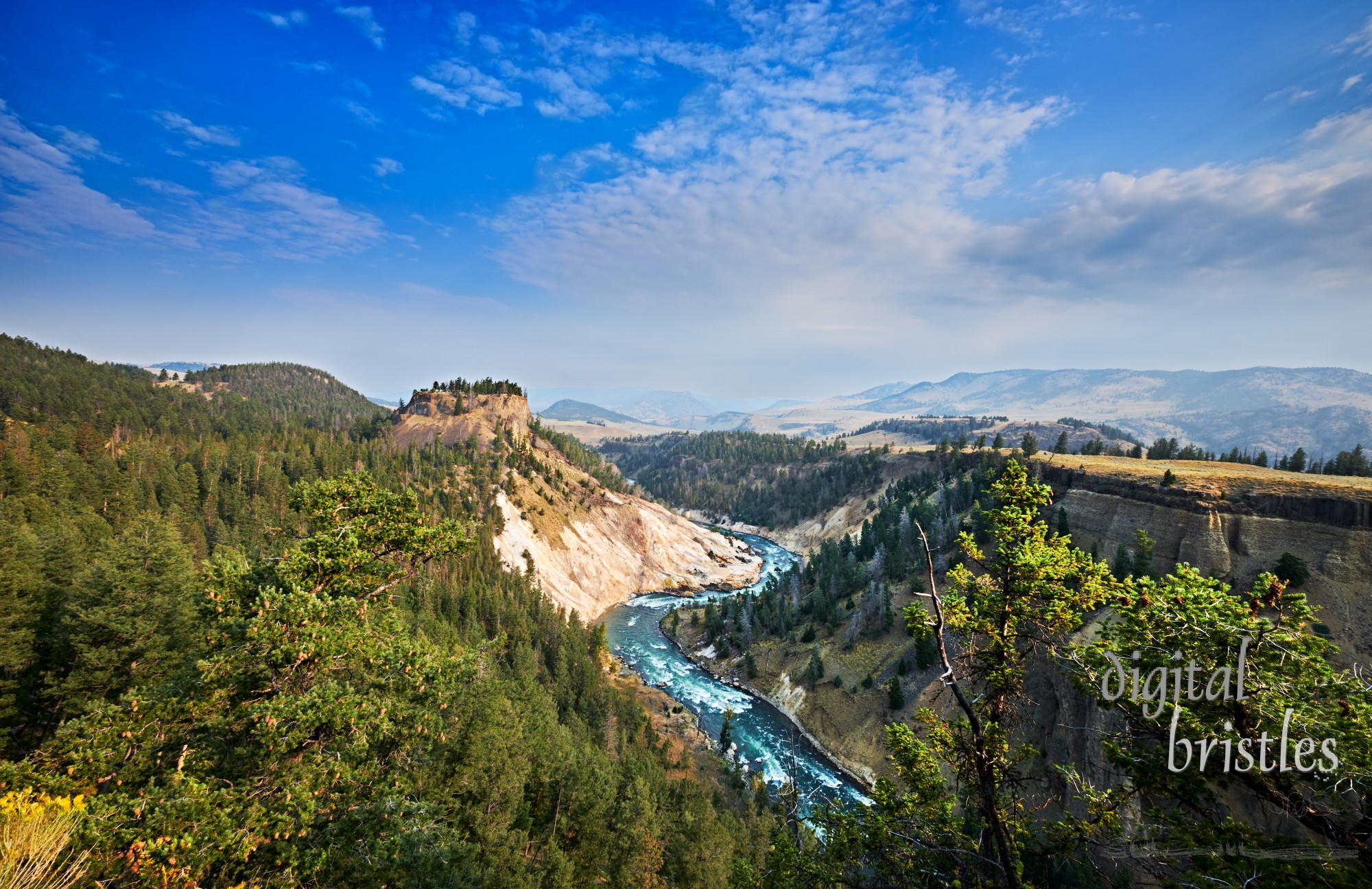 The Yellowstone River winds through the Grand Canyon of Yellowstone. Yellowstone National Park, Wyoming