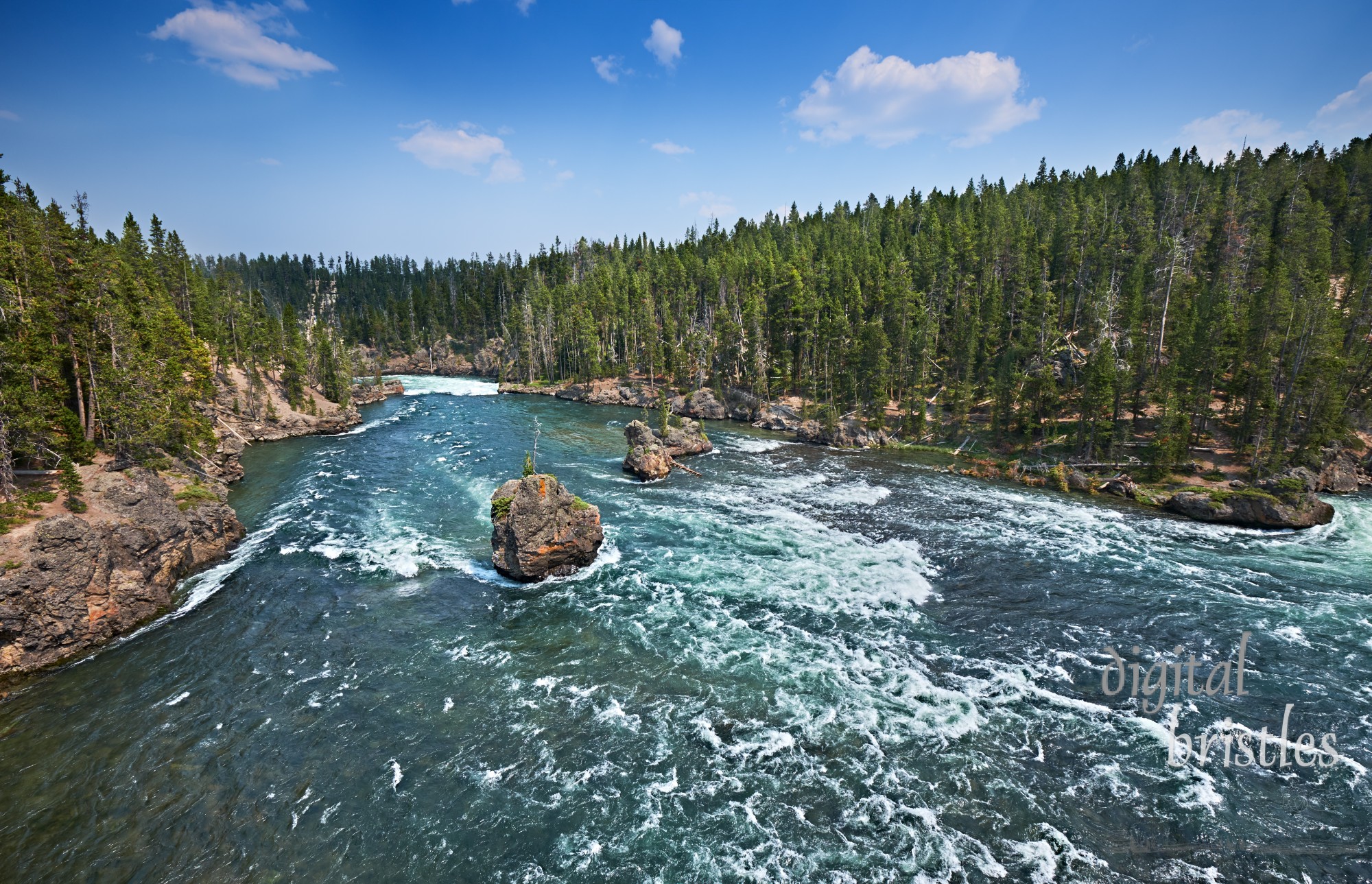 Yellowstone River viewed from the North Rim Trail as it rushes towards the Upper Falls, Yellowstone National Park, Wyoming