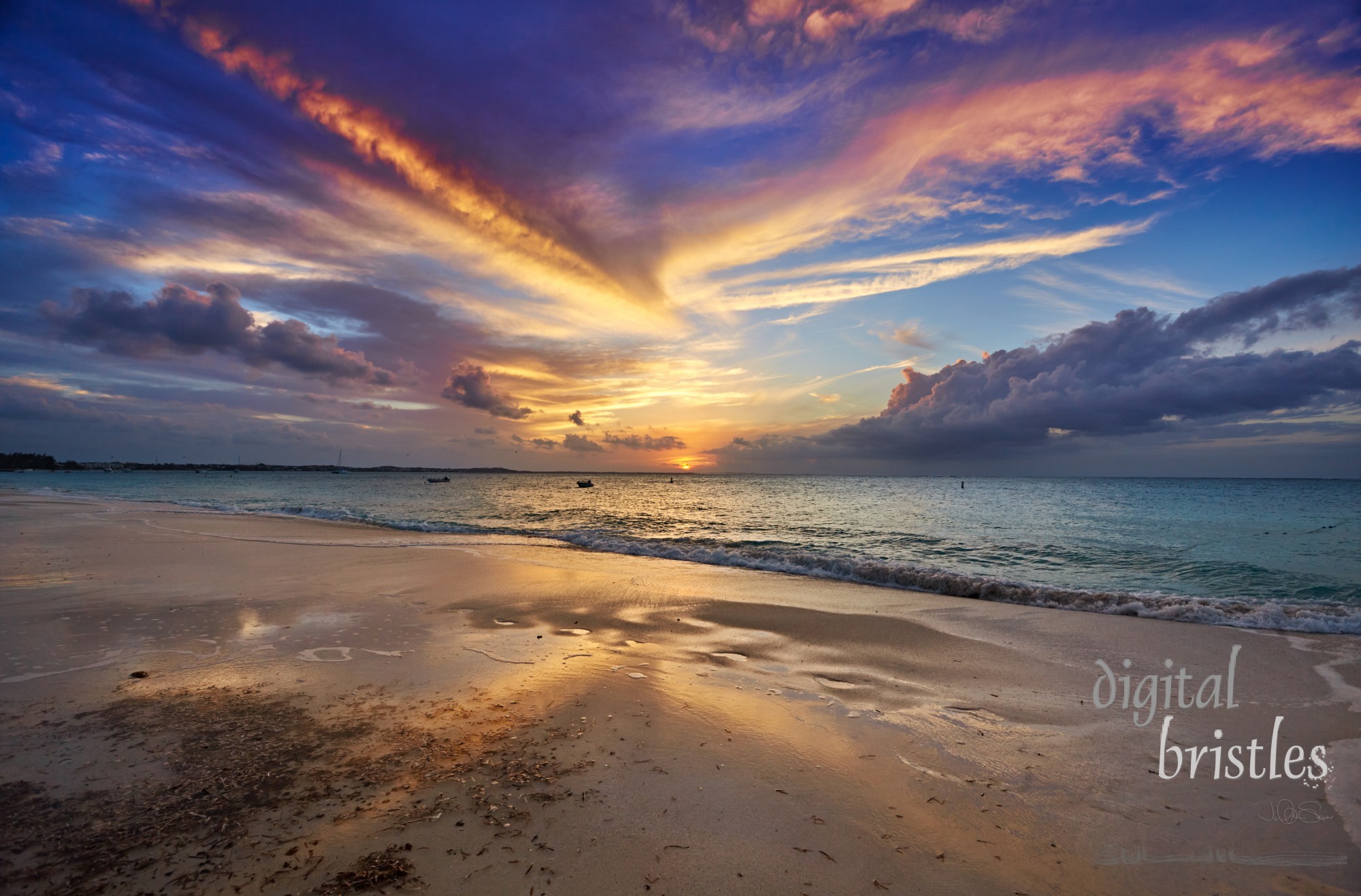 Sun dips below horizon on Grace Bay Beach, Turks and Caicos Islands