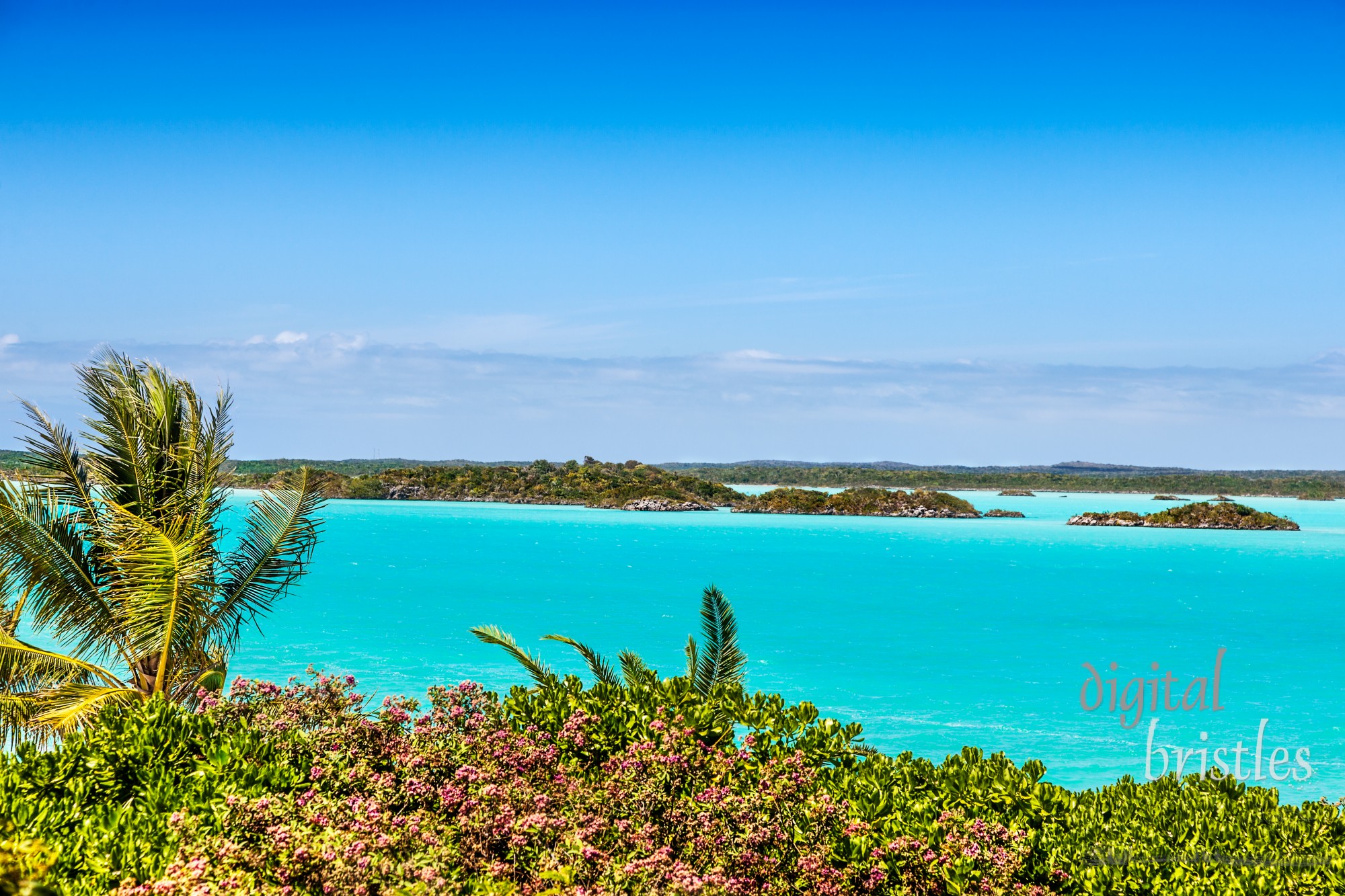 View across turquoise waters of Chalk Sound, Providenciales, Turks and Caicos