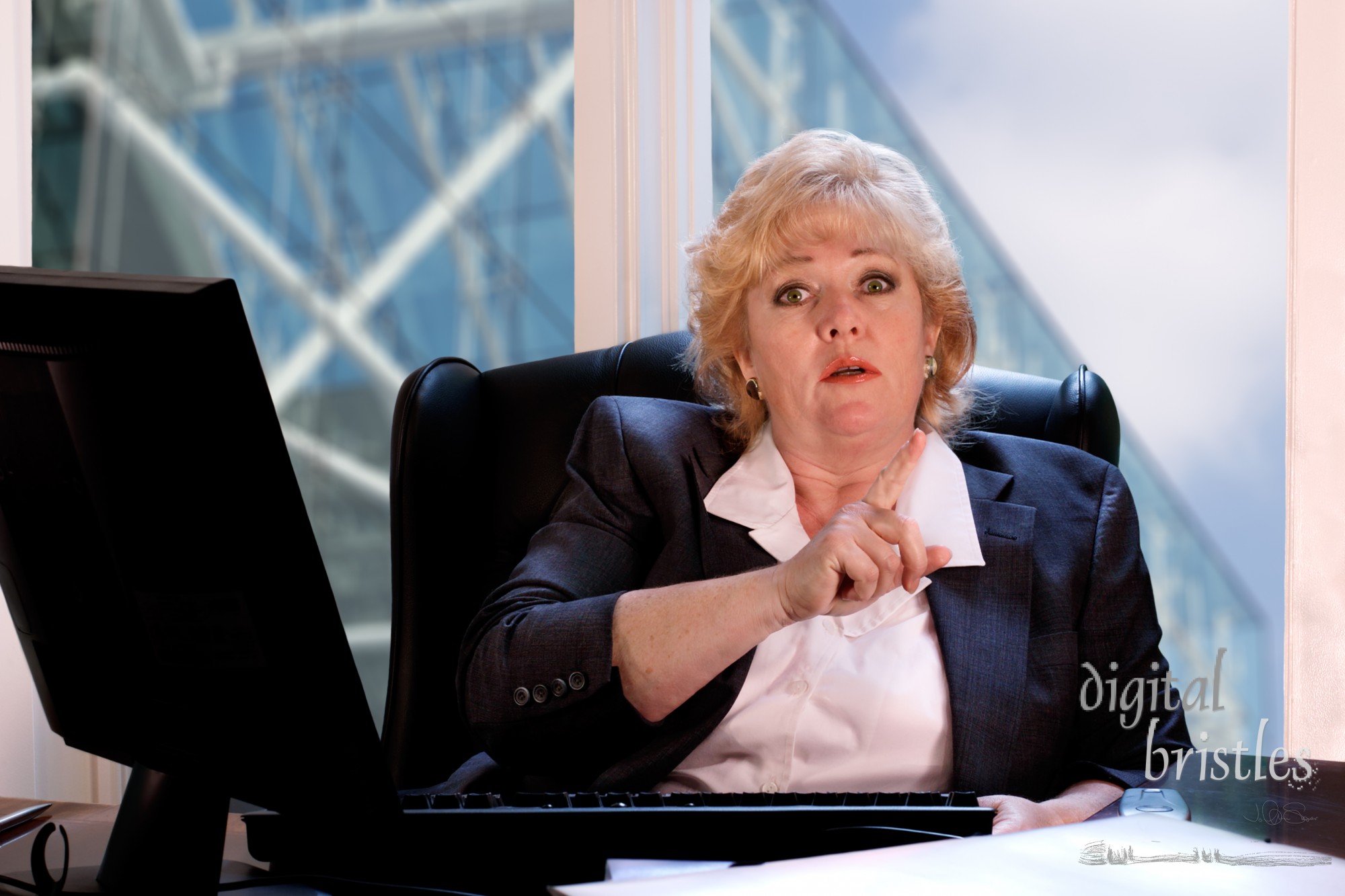 Businesswoman reacting to startling news